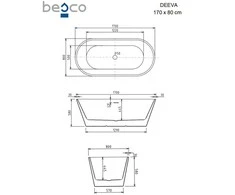 Vonia Besco Deeva Juodas&amp;Baltas Matt, 170 x 80 cm, su gun metal dangteliu