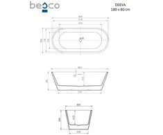 Vonia Besco Deeva Juodas&amp;Baltas Matt, 180 x 80 cm, su auksiniu dangteliu