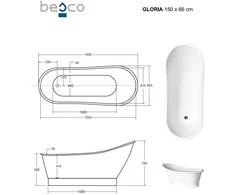 Vonia Besco Gloria Matt, 150 x 66 cm, su klik-klak chrome valomu iš viršaus