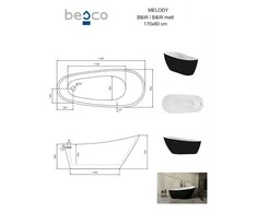 Vonia Besco Melody Juodas&amp;Baltas Matt, 170 x 80 cm, su juodais dangteliais