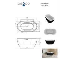 Vonia Besco Navia Juodas&amp;Baltas Matt, 140 x 75 cm, su baltais dangteliais