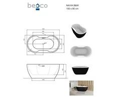 Vonia Besco Navia Juodas&amp;Baltas Matt, 150 x 80 cm, su baltais dangteliais