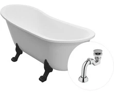 Vonia Besco Olaya 160, Baltas+Juodas, su sifonu Klik-klak Chrome