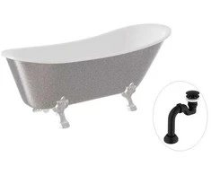 Vonia Besco Olaya Glam 160, Sidabrinis+Chrome, su sifonu Klik-klak Juodas