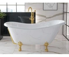 Vonia Besco Otylia 160, Baltas+Gold, su sifonu su persipylimu Klik-klak Gold