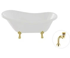 Vonia Besco Otylia 160, Baltas+Gold, su sifonu Klik-klak Gold
