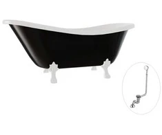 Vonia Besco Otylia B&amp;W 160, Juodas/Baltas+Baltas, su sifonu su persipylimu Klik-klak Chrome
