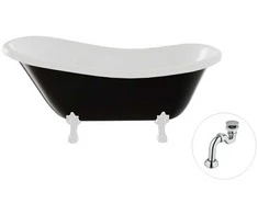Vonia Besco Otylia B&amp;W 160, Juodas/Baltas+Baltas, su sifonu Klik-klak Chrome
