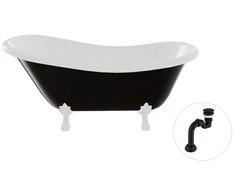 Vonia Besco Otylia B&amp;W 160, Juodas/Baltas+Baltas, su sifonu Klik-klak Juodas