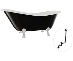 Vonia Besco Otylia B&amp;W 160, Juodas/Baltas+Chrome, su sifonu su persipylimu Klik-klak Juodas