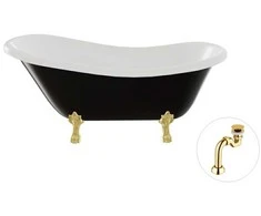 Vonia Besco Otylia B&amp;W 160, Juodas/Baltas+Gold, su sifonu Klik-klak Gold