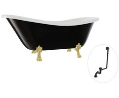 Vonia Besco Otylia B&amp;W 160, Juodas/Baltas+Gold, su sifonu su persipylimu Klik-klak Juodas