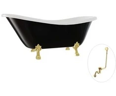 Vonia Besco Otylia B&amp;W 160, Juodas/Baltas+Gold, su sifonu su persipylimu Klik-klak Gold