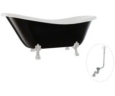 Vonia Besco Otylia B&amp;W 170, Juodas/Baltas+Chrome, su sifonu su persipylimu Klik-klak Chrome