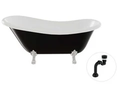 Vonia Besco Otylia B&amp;W 170, Juodas/Baltas+Chrome, su sifonu Klik-klak Juodas