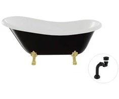 Vonia Besco Otylia B&amp;W 170, Juodas/Baltas+Gold, su sifonu Klik-klak Juodas
