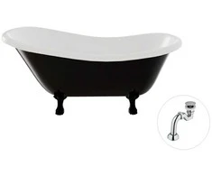 Vonia Besco Otylia B&amp;W 170, Juodas/Baltas+Juodas, su sifonu Klik-klak Chrome