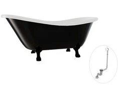 Vonia Besco Otylia B&amp;W 170, Juodas/Baltas+Juodas, su sifonu su persipylimu Klik-klak Chrome