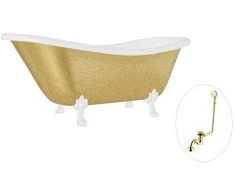 Vonia Besco Otylia Glam 160, Gold+Baltas, su sifonu su persipylimu Klik-klak Gold