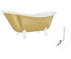 Vonia Besco Otylia Glam 160, Gold+Baltas, su sifonu su persipylimu Klik-klak Chrome