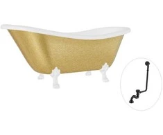 Vonia Besco Otylia Glam 160, Gold+Baltas, su sifonu su persipylimu Klik-klak Juodas