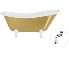 Vonia Besco Otylia Glam 160, Gold+Baltas, su sifonu Klik-klak Chrome