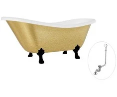 Vonia Besco Otylia Glam 160, Gold+Juodas, su sifonu su persipylimu Klik-klak Chrome