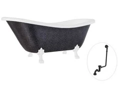 Vonia Besco Otylia Glam 160, Graphite+Baltas, su sifonu su persipylimu Klik-klak Juodas