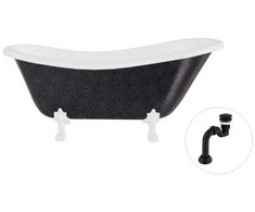 Vonia Besco Otylia Glam 160, Graphite+Baltas, su sifonu Klik-klak Juodas
