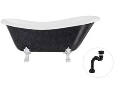 Vonia Besco Otylia Glam 160, Graphite+Chrome, su sifonu Klik-klak Juodas