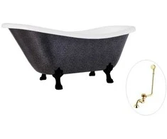 Vonia Besco Otylia Glam 160, Graphite+Juodas, su sifonu su persipylimu Klik-klak Gold