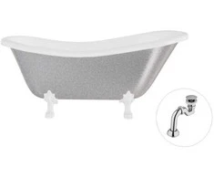 Vonia Besco Otylia Glam 160, Sidabrinis+Baltas, su sifonu Klik-klak Chrome