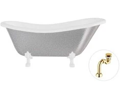 Vonia Besco Otylia Glam 160, Sidabrinis+Baltas, su sifonu Klik-klak Gold