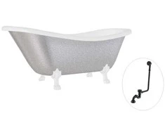 Vonia Besco Otylia Glam 160, Sidabrinis+Baltas, su sifonu su persipylimu Klik-klak Juodas