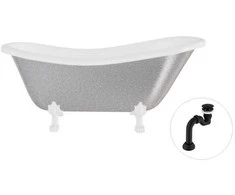 Vonia Besco Otylia Glam 160, Sidabrinis+Baltas, su sifonu Klik-klak Juodas