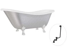 Vonia Besco Otylia Glam 160, Sidabrinis+Chrome, su sifonu su persipylimu Klik-klak Juodas