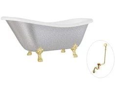 Vonia Besco Otylia Glam 160, Sidabrinis+Gold, su sifonu su persipylimu Klik-klak Gold