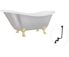 Vonia Besco Otylia Glam 160, Sidabrinis+Gold, su sifonu su persipylimu Klik-klak Juodas