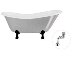 Vonia Besco Otylia Glam 160, Sidabrinis+Juodas, su sifonu Klik-klak Chrome