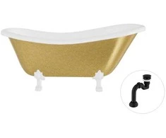 Vonia Besco Otylia Glam 170, Gold+Baltas, su sifonu Klik-klak Juodas