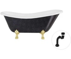 Vonia Besco Otylia Glam 170, Graphite+Gold, su sifonu Klik-klak Juodas