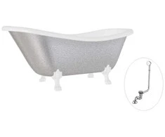 Vonia Besco Otylia Glam 170, Sidabrinis+Baltas, su sifonu su persipylimu Klik-klak Chrome