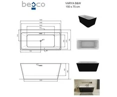 Vonia Besco Varya Juodas&amp;Baltas Matt, 150 x 75 cm, su grafito spalvos dangteliais