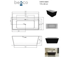 Vonia Besco Varya Juodas&amp;Baltas Matt, 170 x 80 cm, su baltais dangteliais