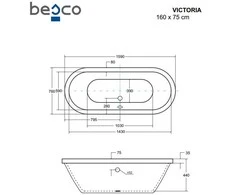 Vonia BESCO VICTORIA 160, 160×75×44 cm, ovalas