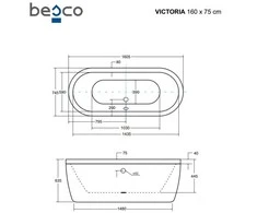Vonia Besco Victoria, 160 x 75 cm, su sifonu su persipylimu slim auksiniu