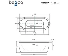 Vonia Besco Victoria, 185 x 83 cm, su sifonu su persipylimu slim auksiniu