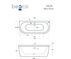 Vonia Besco Volya, 150 x 75 cm, su auksiniu sifonu su persipylimu slim