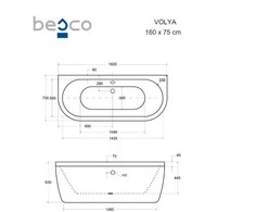 Vonia Besco Volya, 160 x 75 cm, su auksiniu sifonu su persipylimu slim