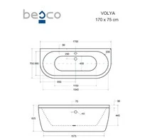 Vonia Besco Volya, 170 x 75 cm, su baltu sifonu su pripildymu